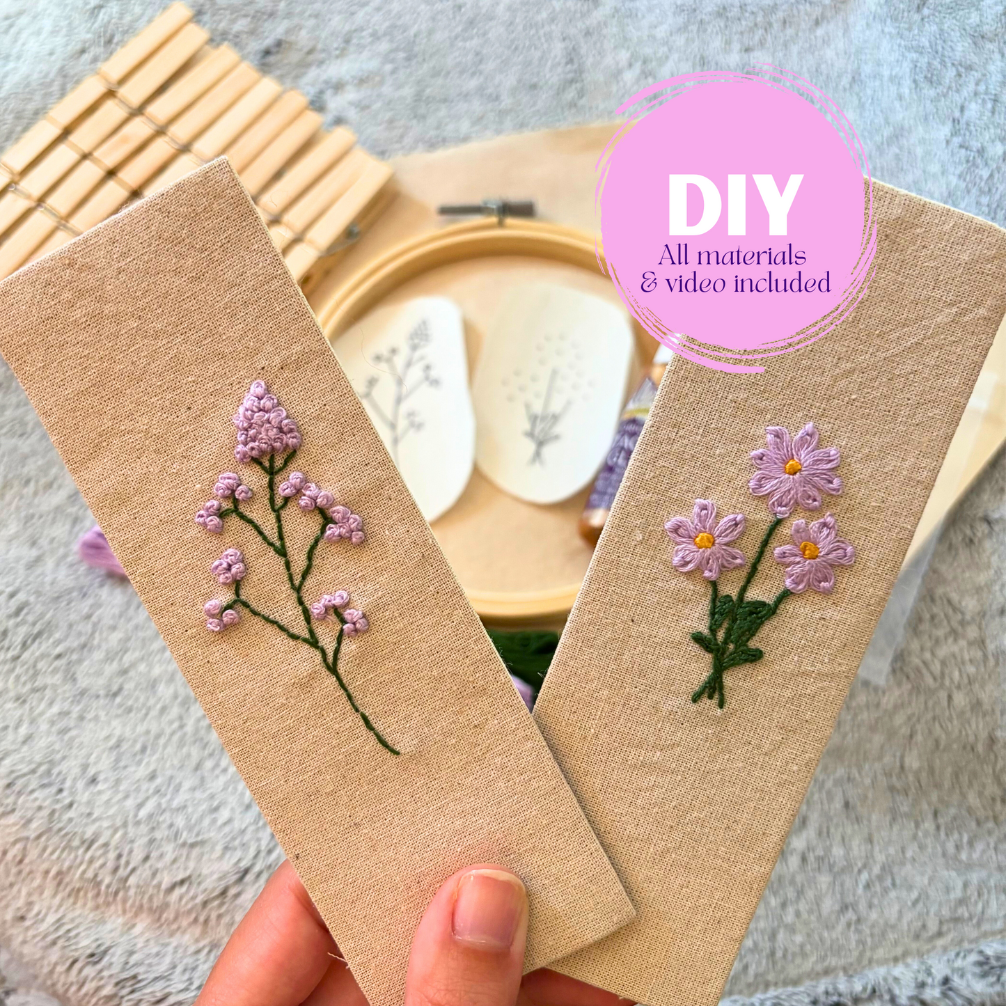 DIY Set of Two Embroidered Bookmark Kit, Beginner Adult DIY Craft Kit