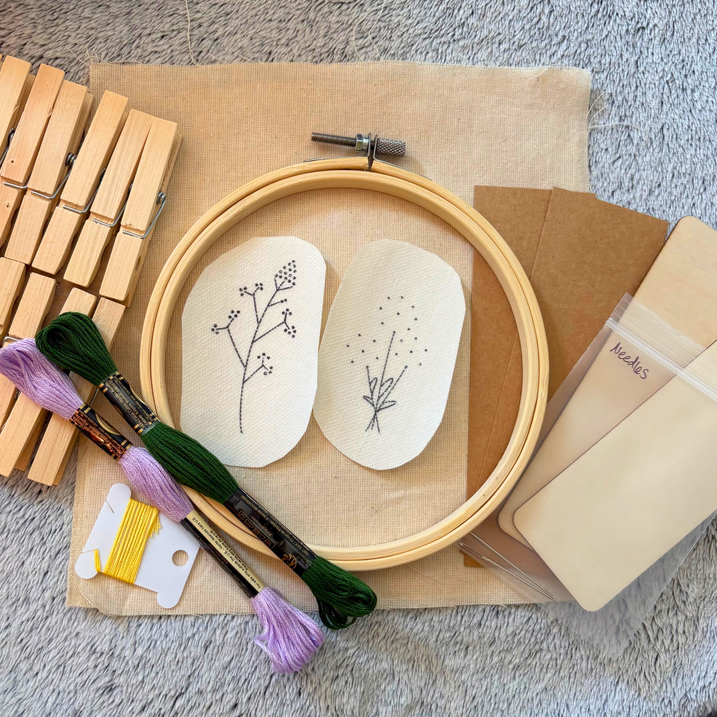 DIY Set of Two Embroidered Bookmark Kit, Beginner Adult DIY Craft Kit