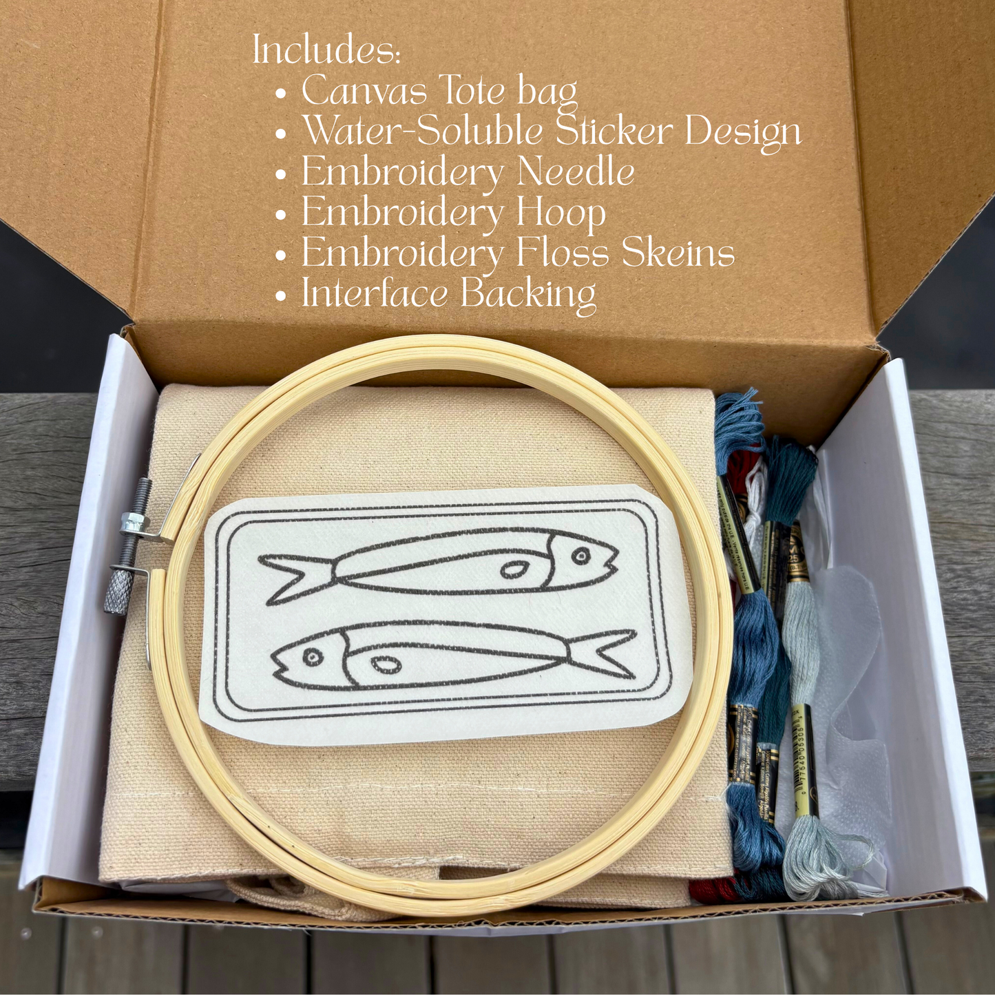 DIY Sardine Embroidery Tote Bag Craft Kit