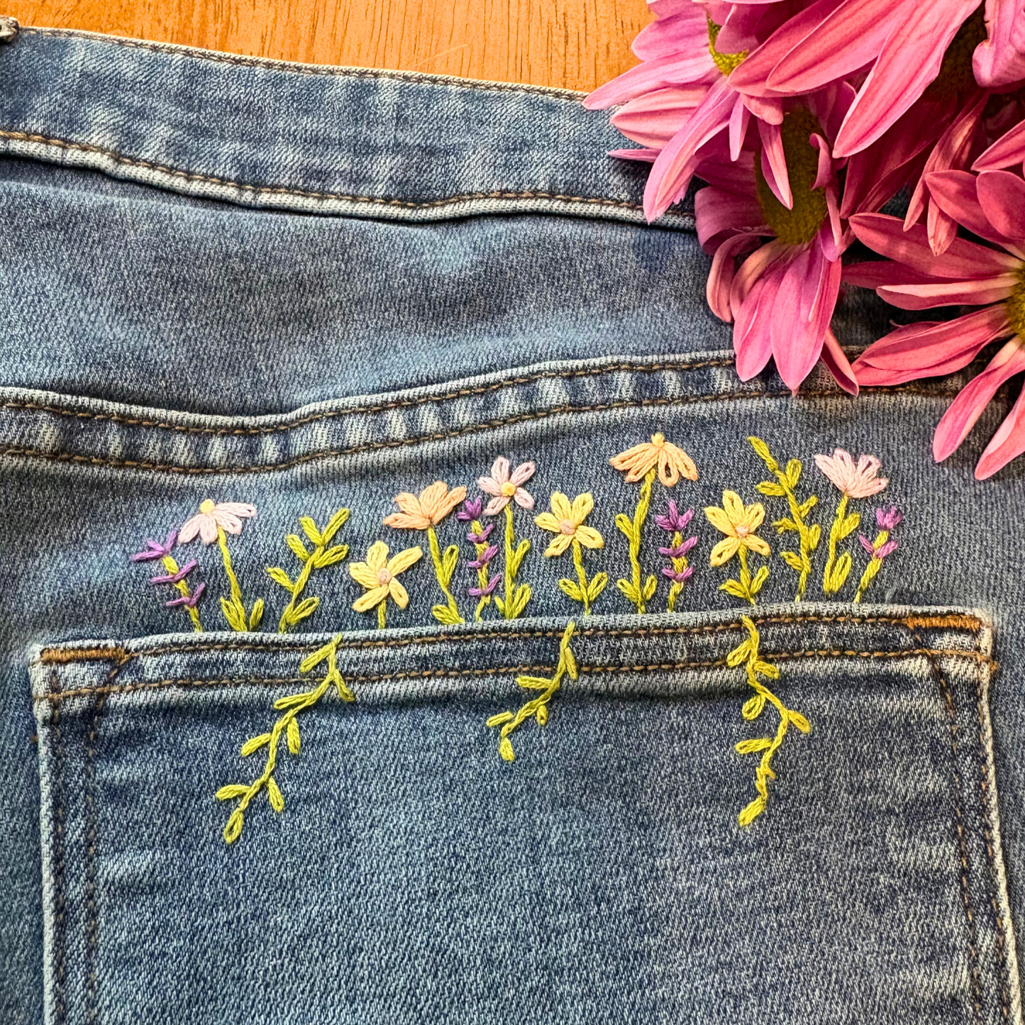 DIY Jean Pocket Floral Embroidery Kit