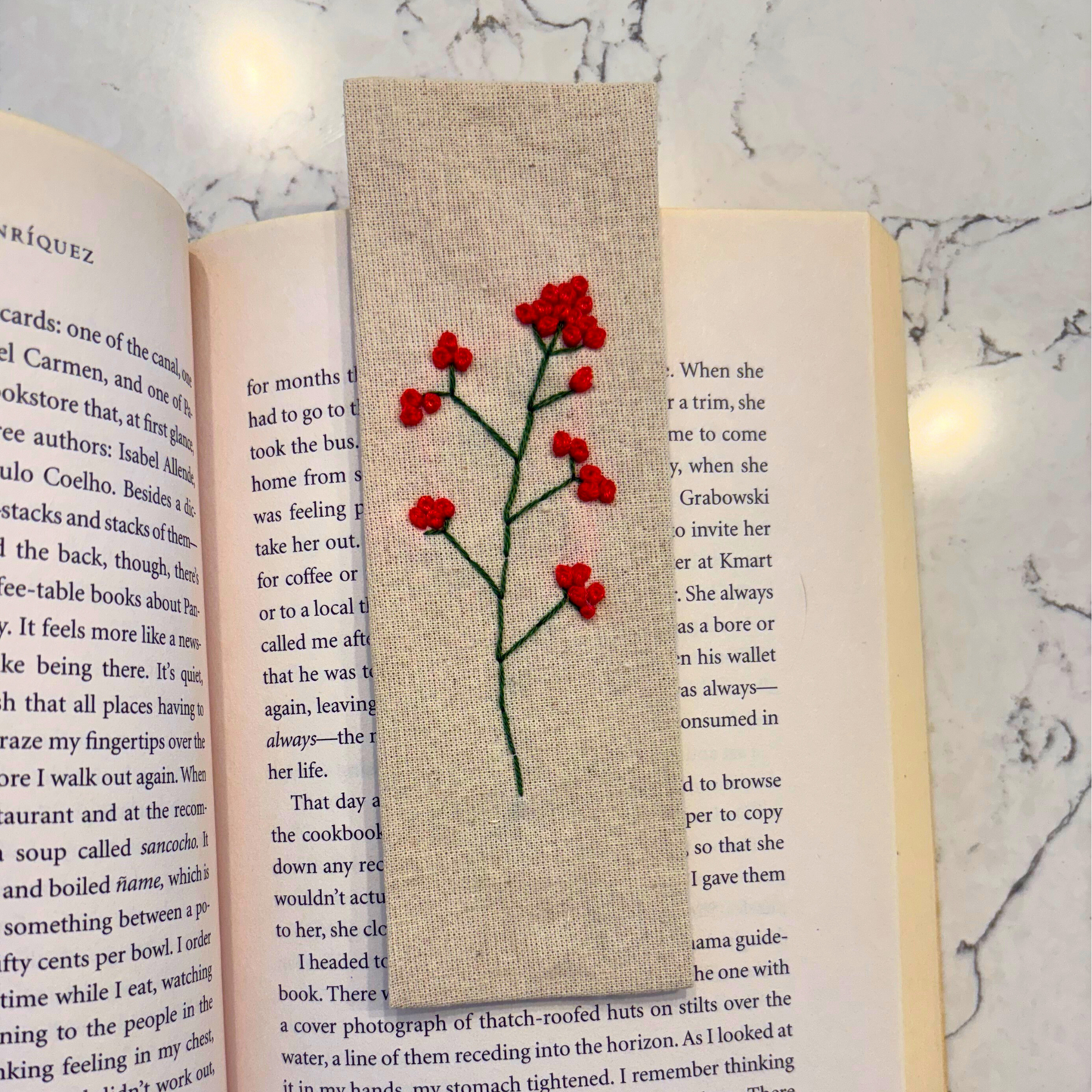 Hand-Embroidered Simple Flower Bookmark