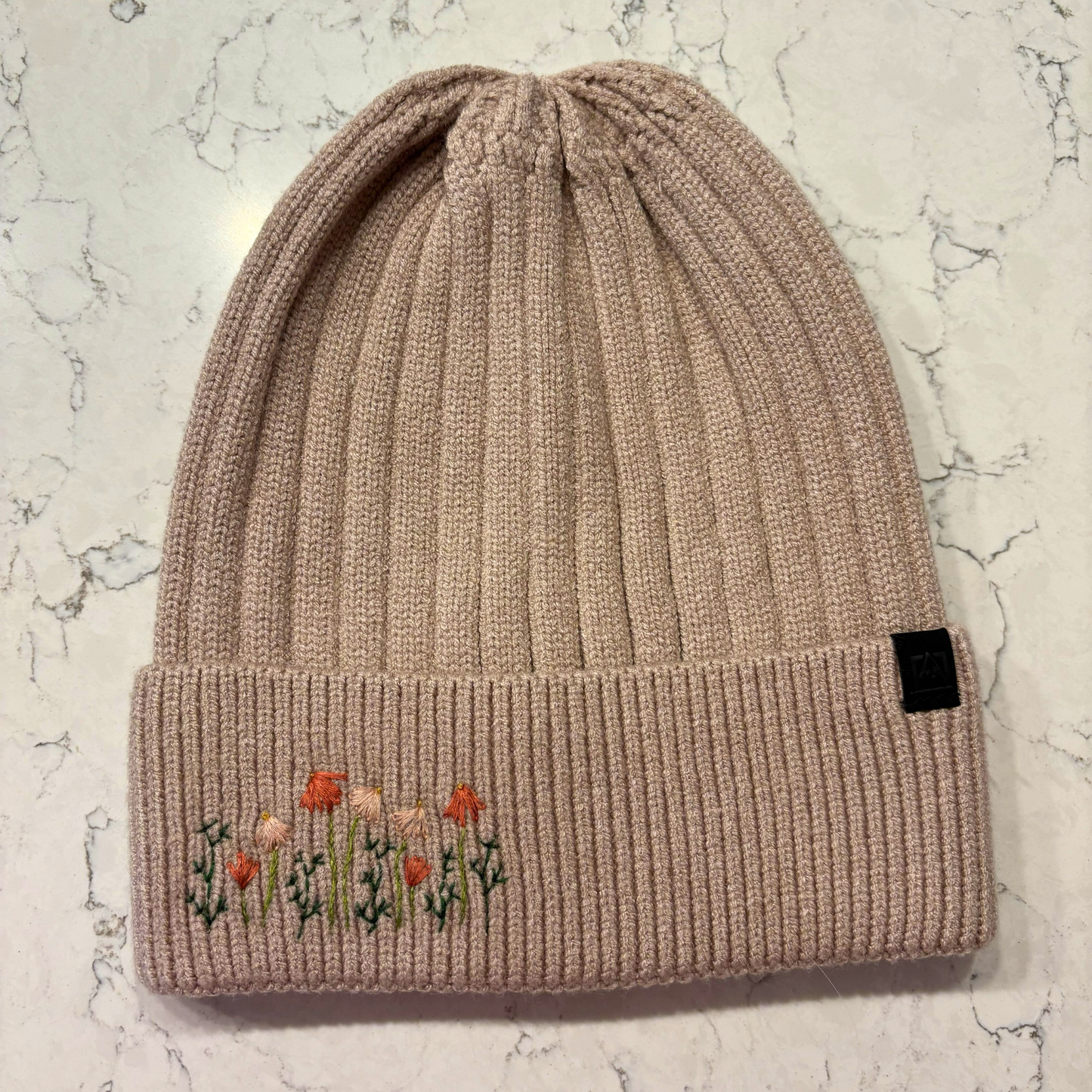 Hand Embroidered Dainty Floral Beanie