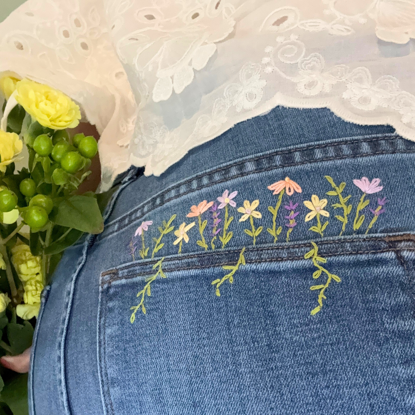DIY Jean Pocket Floral Embroidery Kit