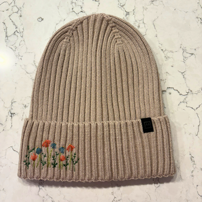 Hand Embroidered Dainty Floral Beanie