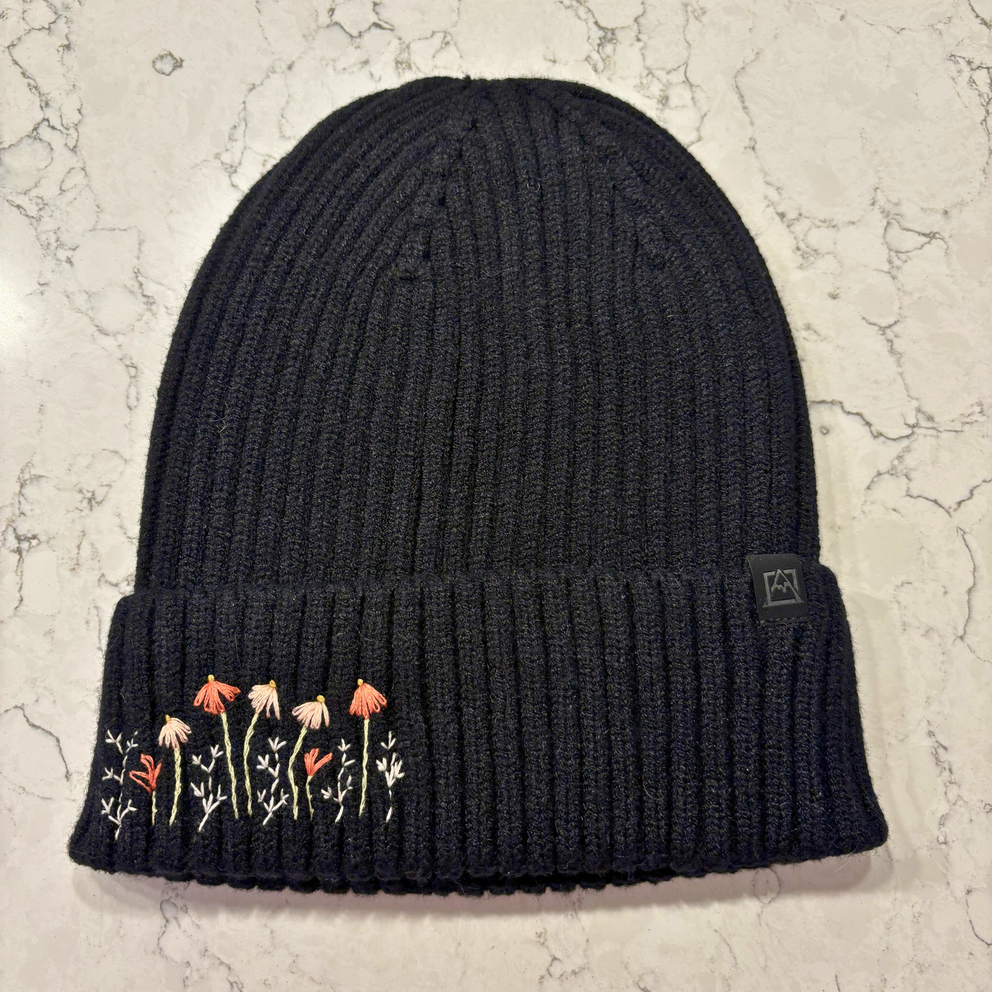 Hand Embroidered Dainty Floral Beanie