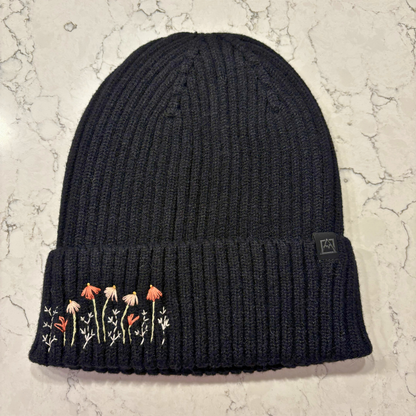 Hand Embroidered Dainty Floral Beanie