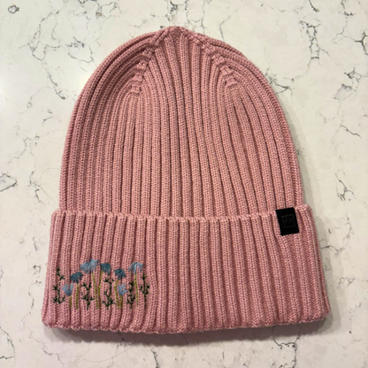 Hand Embroidered Dainty Floral Beanie