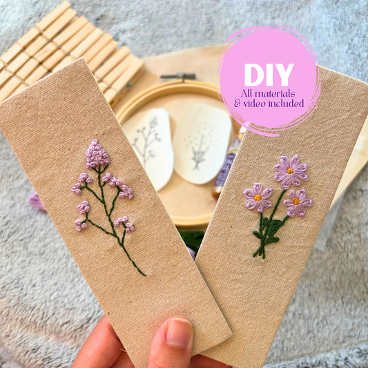 DIY Set of Two Embroidered Bookmark Kit, Beginner Adult DIY Craft Kit
