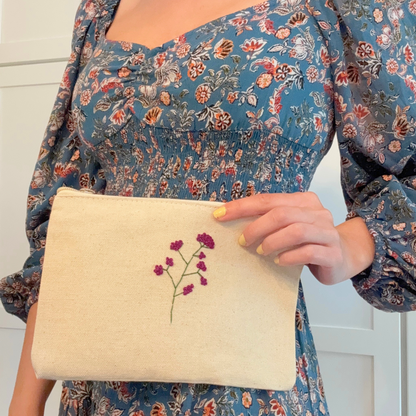 Hand-Embroidered Simple Flower Clutch