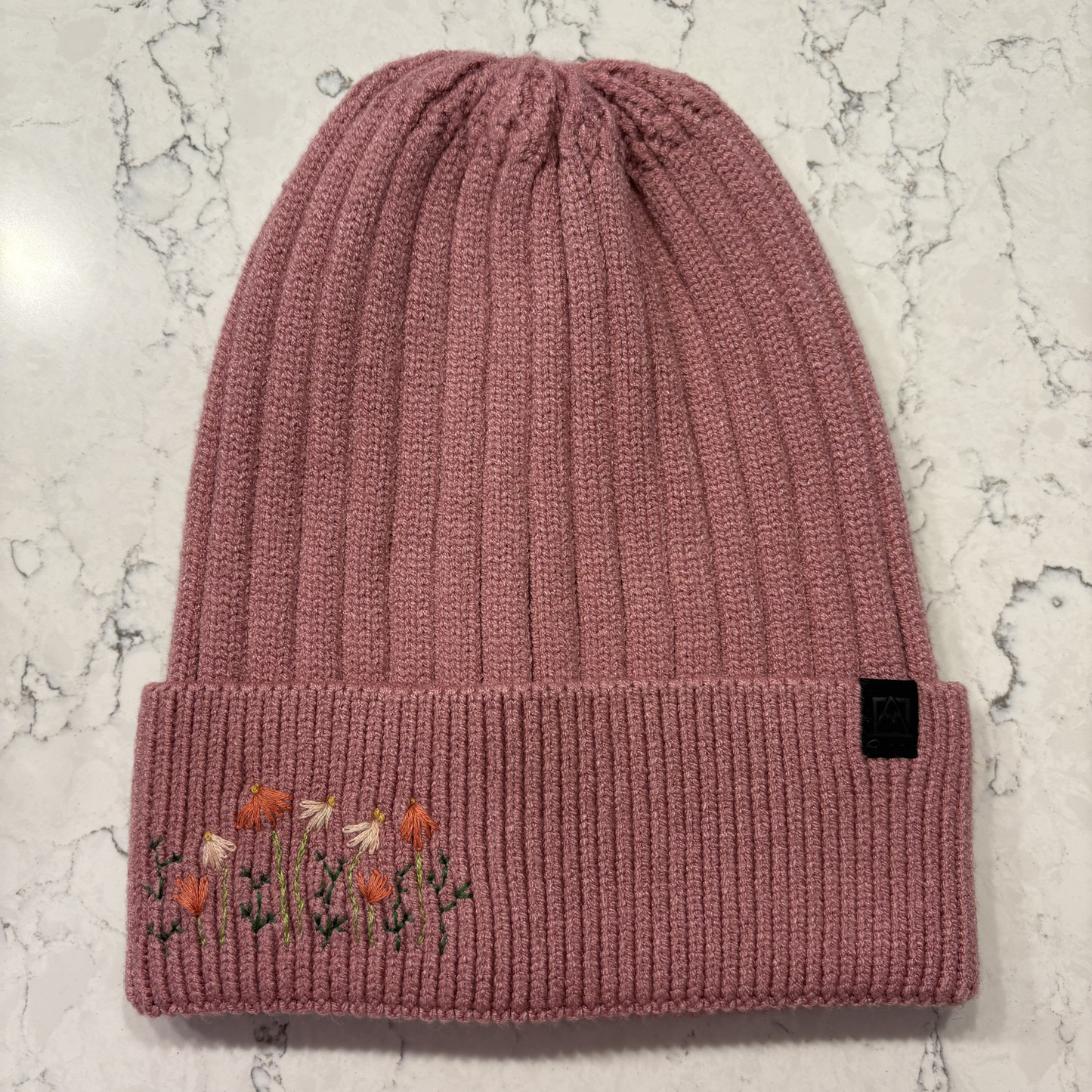 Hand Embroidered Dainty Floral Beanie
