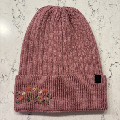 Hand Embroidered Dainty Floral Beanie
