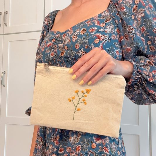 Hand-Embroidered Simple Flower Clutch