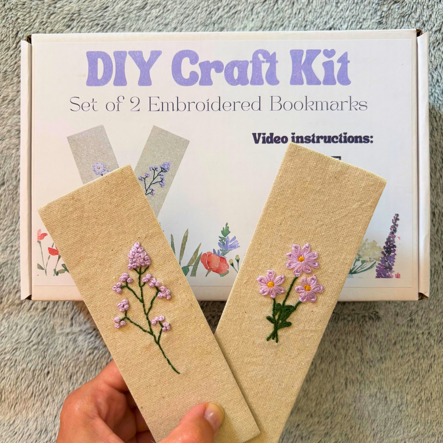 DIY Set of Two Embroidered Bookmark Kit, Beginner Adult DIY Craft Kit