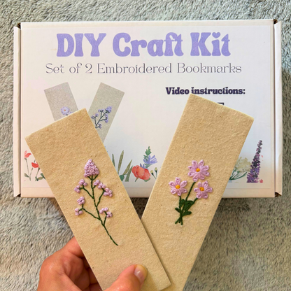 DIY Set of Two Embroidered Bookmark Kit, Beginner Adult DIY Craft Kit