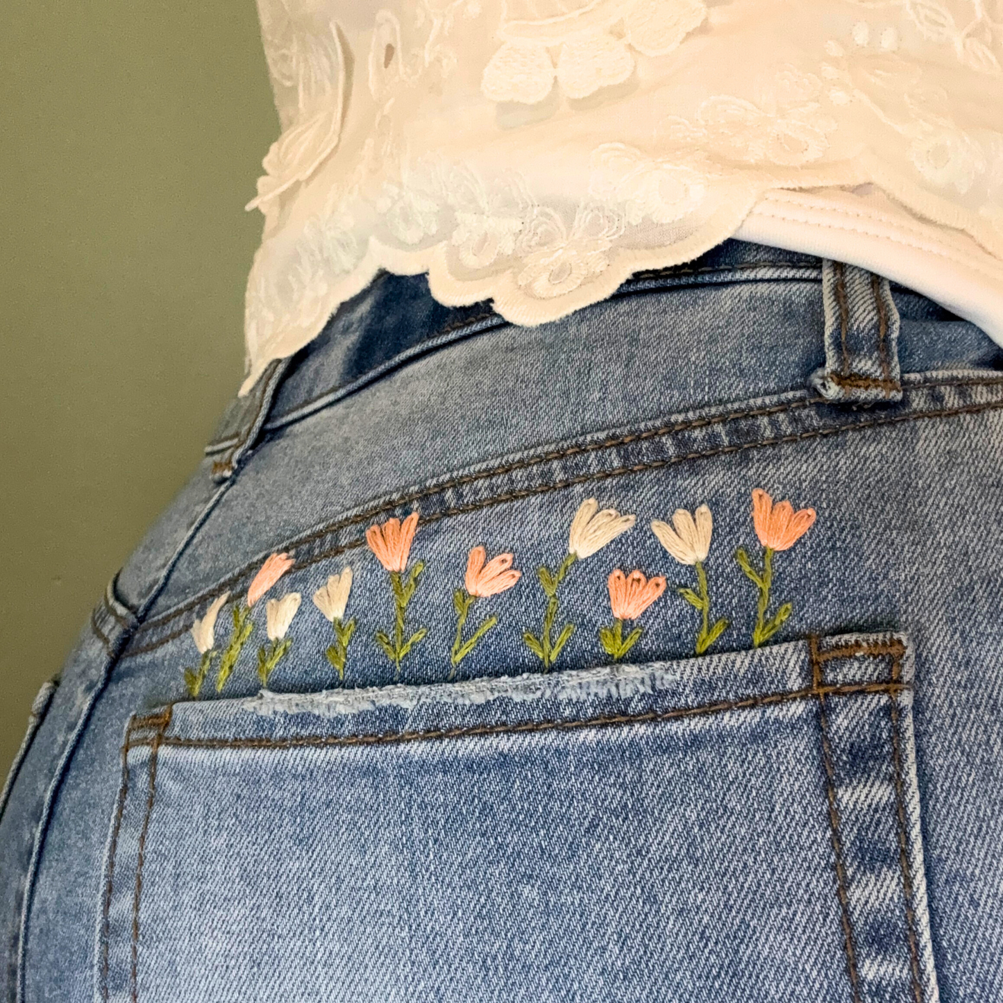 DIY Jean Pocket Floral Embroidery Kit