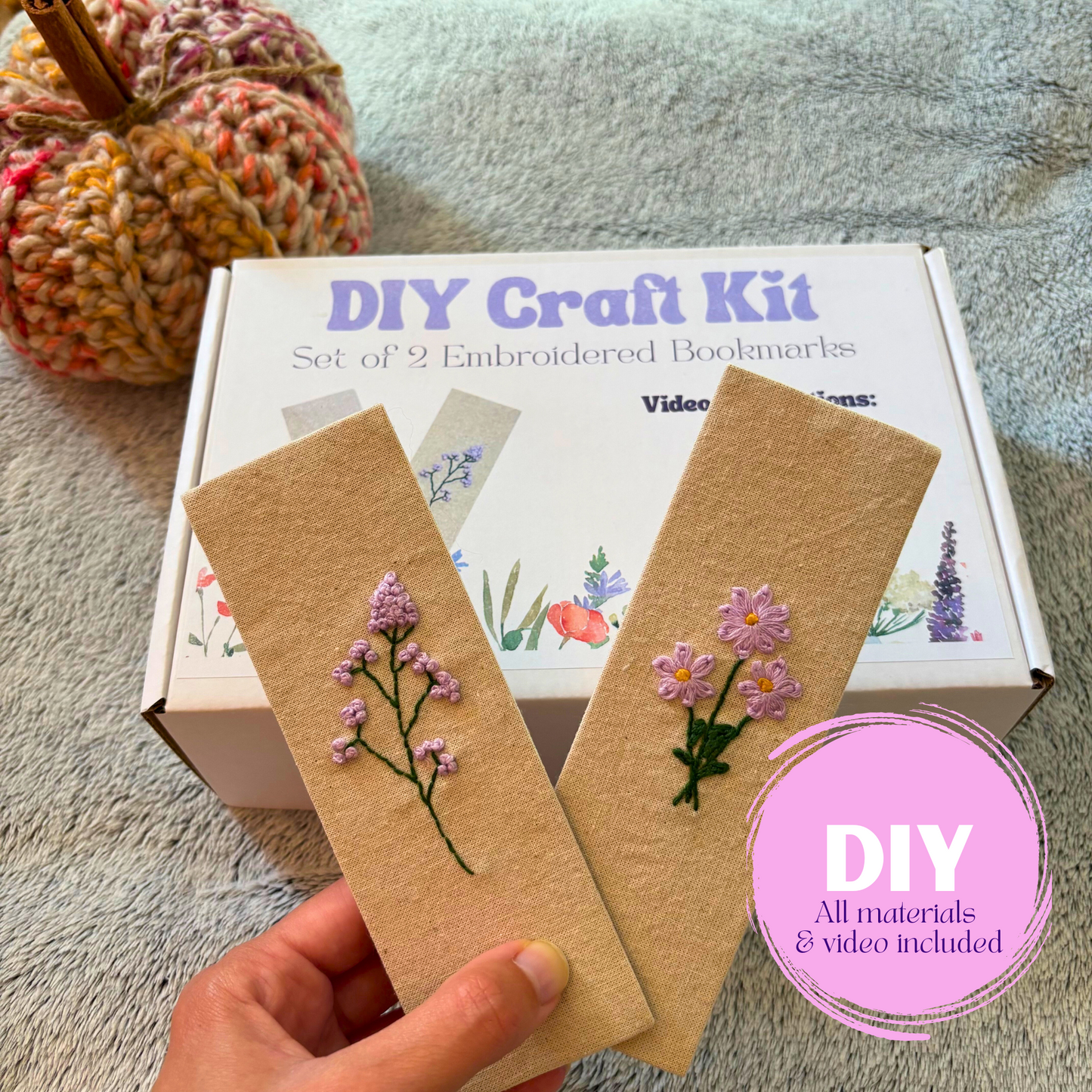 DIY Set of Two Embroidered Bookmark Kit, Beginner Adult DIY Craft Kit
