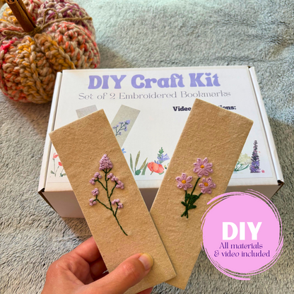DIY Set of Two Embroidered Bookmark Kit, Beginner Adult DIY Craft Kit