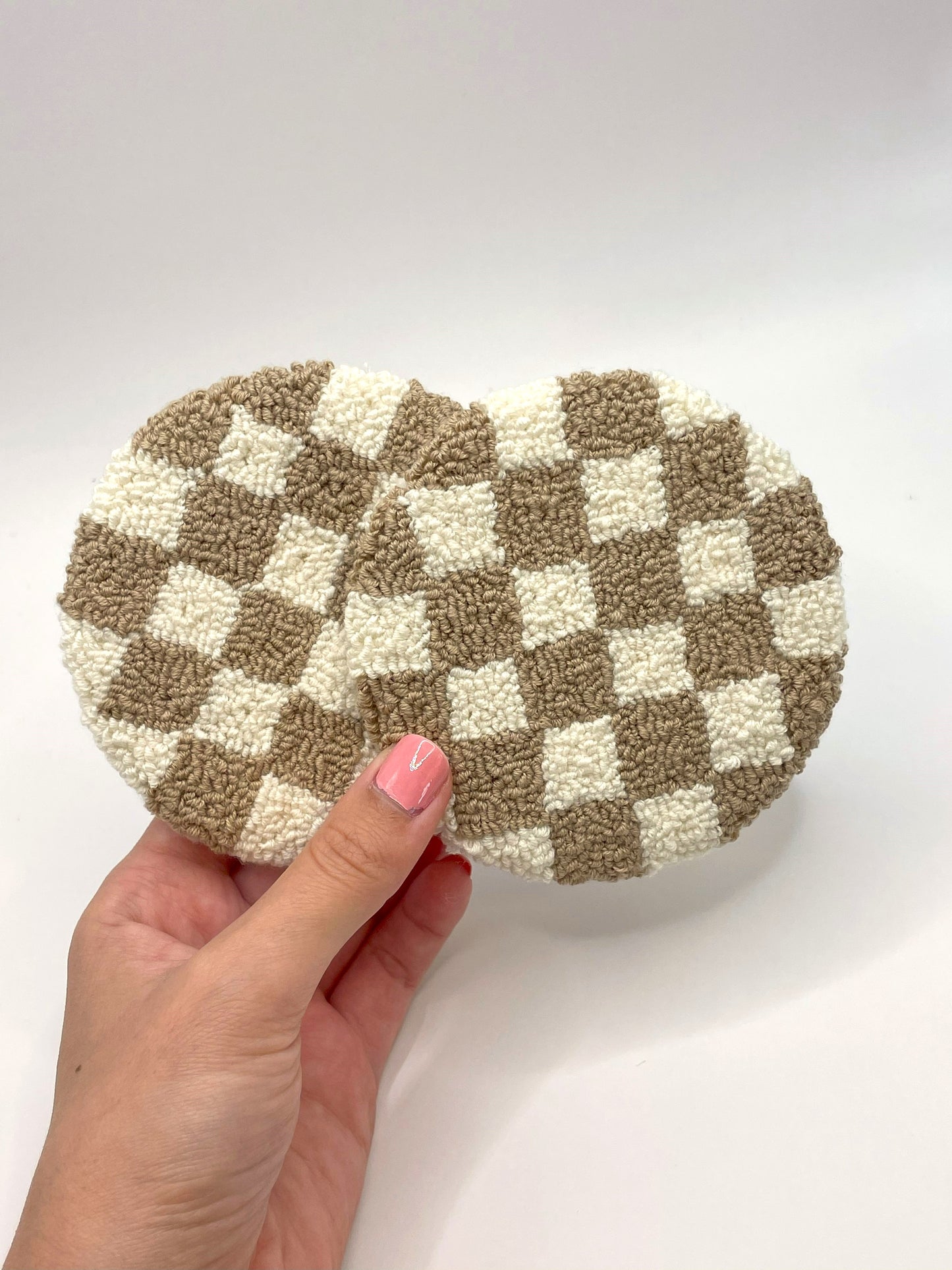 DIY Neutral Checkerboard Mug Coaster Punch Needle Kit