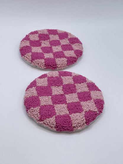 DIY Pink Checkerboard Mug Coaster Punch Needle Kit