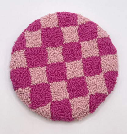 DIY Pink Checkerboard Mug Coaster Punch Needle Kit