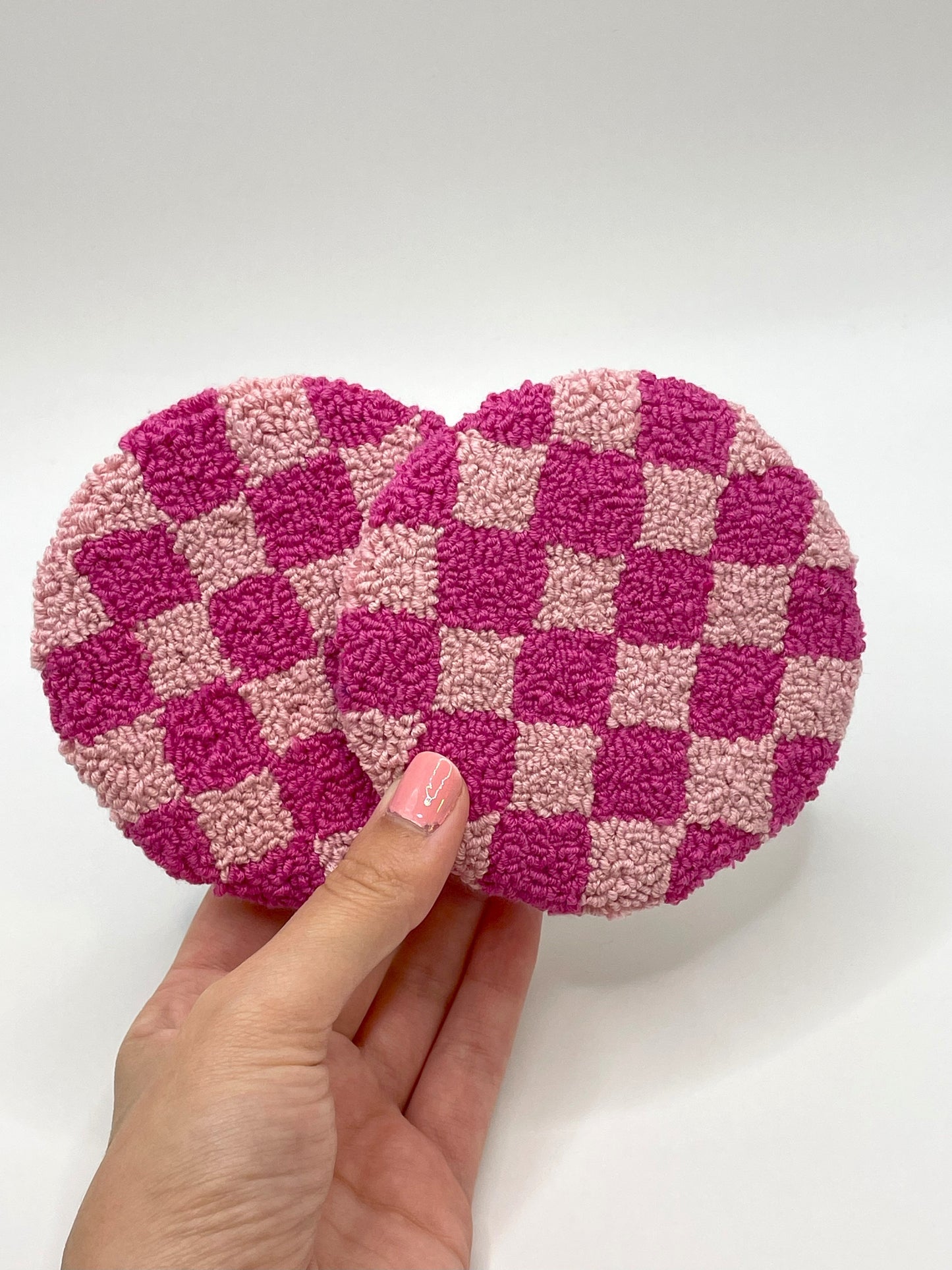 DIY Pink Checkerboard Mug Coaster Punch Needle Kit