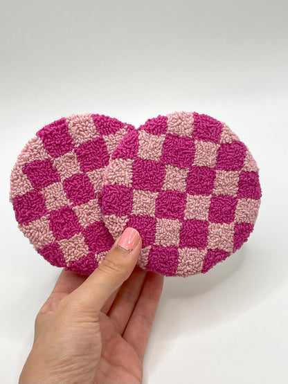 DIY Pink Checkerboard Mug Coaster Punch Needle Kit